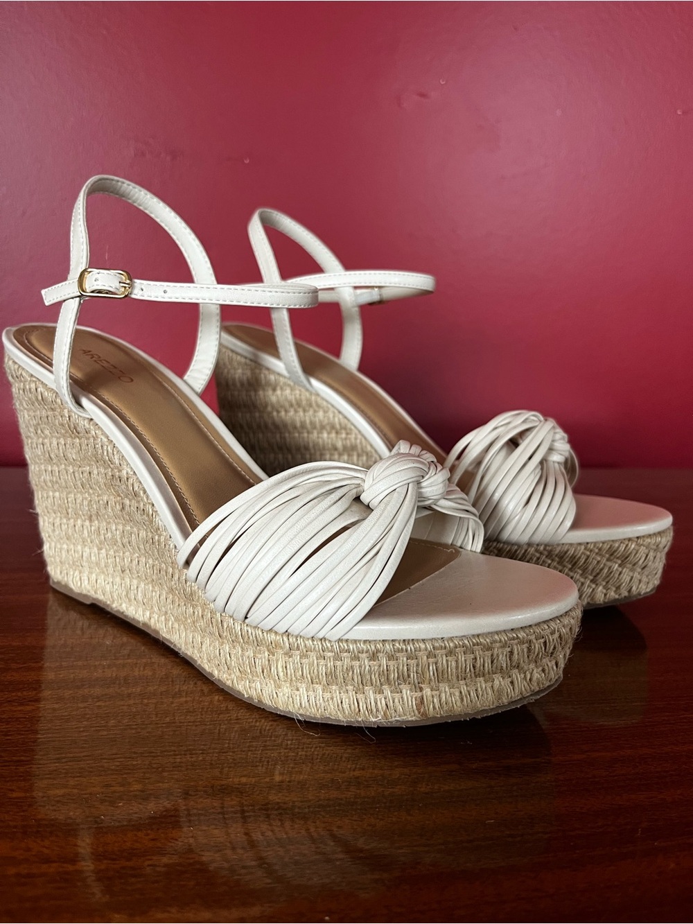 New Arezzo Cream Knot Espadrille Wedge Sandals